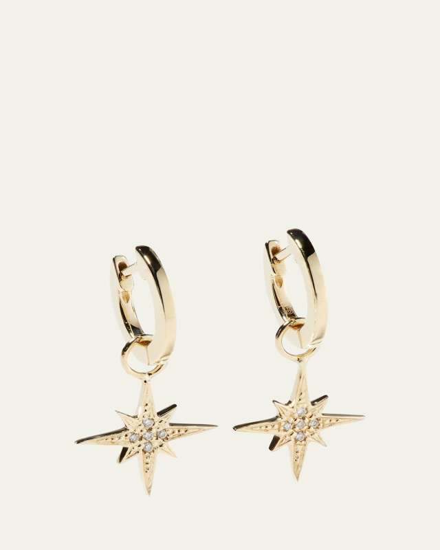 14k Small Diamond Starburst Hoop Earrings